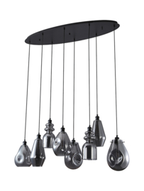 Hanglamp Vincent, 8-lichts ovaal met smoke glas