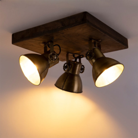 Qazqa plafondspot  Mangoes, 3-lichts brons met mango hout