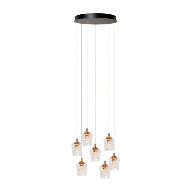 Lucide hanglamp Berliane led, 7-lichts zwart-transparant glas