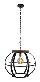 Freelight hanglamp Elara,  zwart staal met hout 60 cm