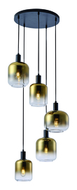 Hanglamp Vario  5-lichts zwart met goud glas rond