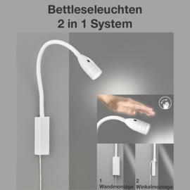 Fischer & Honsel wandlamp Flex led, mat wit met push dimmer