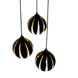 Qazqa hanglamp Melone, 3-lichts zwart met goud