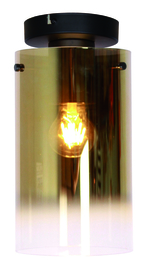 Plafondlamp Ventotto,  zwart met goud kleurig glas