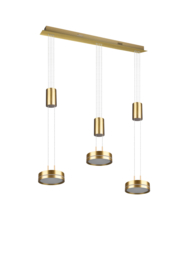 Trio lighting hanglamp Franklin led, 3-lichts mat messing met switch dimmer