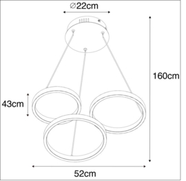 Qazqa hanglamp Rondas led, 3-lichts zwart incl. switch dimmer 52 cm