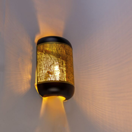 Qazqa wandlamp Kayleigh, zwart met messing 20 cm