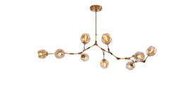 Light trend hanglamp Atom, 9-lichts messing met amber glas