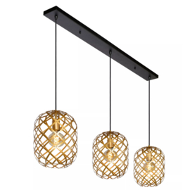 Lucide hanglamp Wolfram,  3-lichts mat goud/messing met plafondbalk