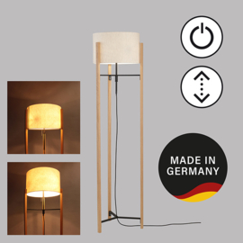 Fischer & Honsel vloerlamp Shine Wood, eiken met stoffen kap creme