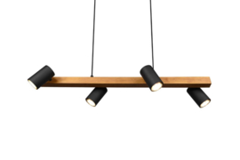 Trio lighting hanglamp Marley, 4-lichts zwart met hout