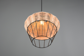 Trio lighting hanglamp Borka, 1-lichts zwart met rotan natural