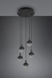 Hanglamp Mela, 5-lichts zwart met glas