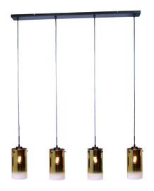 Hanglamp Ventotto,  4-lichts zwart met goud kleurig glas