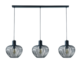 Freelight hanglamp Arraffone,  3-lichts zwart met plafondbalk
