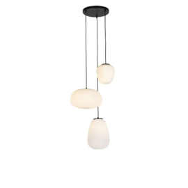 Qazqa hanglamp Hero, 3-lichts zwart met wit glas