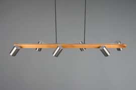 Trio lighting hanglamp Marley, 6-lichts mat nikkel met hout