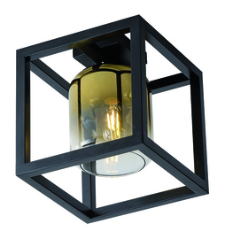 Plafondlamp Dentro, 1-lichts zwart met goud glas