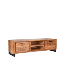 Tv- meubel Glasgow, rough mangohout zwart metaal 160 cm