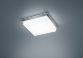 Plafondlamp Cosi led, 21 cm vierkant chroom-staal en gesatineerd glas IP30