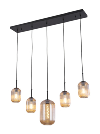 Light trend  hanglamp Lera, 5-lichts met amberglas met balk