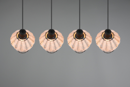 Trio lighting hanglamp Borka, 4-lichts zwart met rotan natural