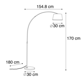Vloerlamp Arc Basic, mat nikkel met witte kap