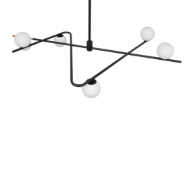 Trio lighting hanglamp Flaming, 6-lichts zwart-goud-wit glas