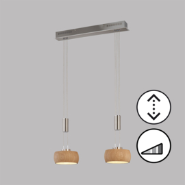 Fischer&honsel hanglamp Shine wood led, 2-lichts nikkel-eiken