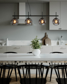 By Rydéns hanglamp Boyle, 4-lichts zwart grijs glas