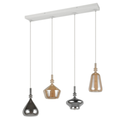 Trio lighting hanglamp Aldea, 4-lichts amber-grijsglas