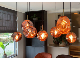 Hanglamp Din ei, 7-lichts met rood glas