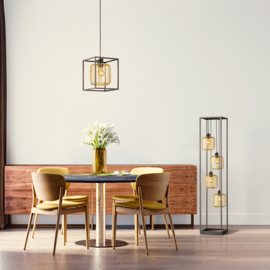 Fischer & Honsel vloerlamp Caydo, zwart-goud