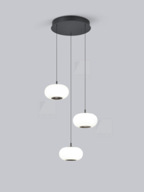 Helestra hanglamp Sapo led, 3-lichts zwart opal glas