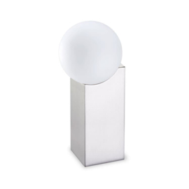 Pujol Lighting tafellamp Cub, mat nikkel met mat glas 23,5 cm