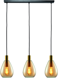 Freelight hanglamp Dorato,  3-lichts zwart-goud met amber glas