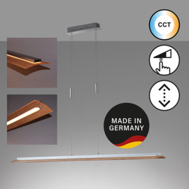 Fischer&honsel hanglamp Shine wood led, mat nikkel-eiken incl. pushdimmer