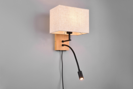 Trio lighting wandlamp Nilam, natural hout met rechthoekige kap