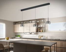 Helestra  hanglamp Flute led, 3-lichts zwart met smoke glas incl. casambi