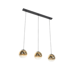 Qazqa  hanglamp Pallon, 3-lichts zwart met goud glas