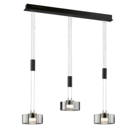 Fischer&honsel hanglamp Lavin led, 3-lichts zwart rookglas