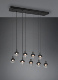 Hanglamp Mela, 9-lichts zwart met glas