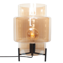 Tafellamp Ebbot, zwart met amber glas incl. led bron