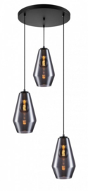 Toplicht hanglamp Savoy 3 lights black + smoke glass Wilson