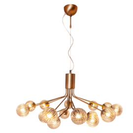 By Reydens hanglamp Galax, 15-lichts goud met amber glas incl. ledbron