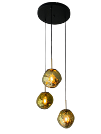Light trend hanglamp Din EI, 3-lichts met goud kleur glas