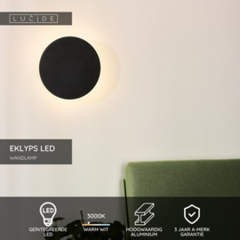 Lucide EKLYPS LED - Wandlamp - Ø 25 cm - LED - 1x9W 3000K - Zwart