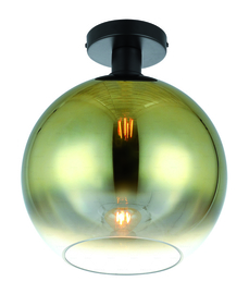 Plafondlamp Dentro, 1-lichts zwart met goud glas 30 cm