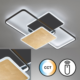 Fischer & Honsel plafondlamp Quadro led, mat zwart-goldleaf incl. afstandsbediening