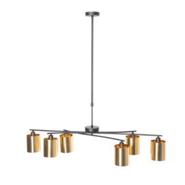 Qazqa  hanglamp Lofty, 6-lichts zwart met goud